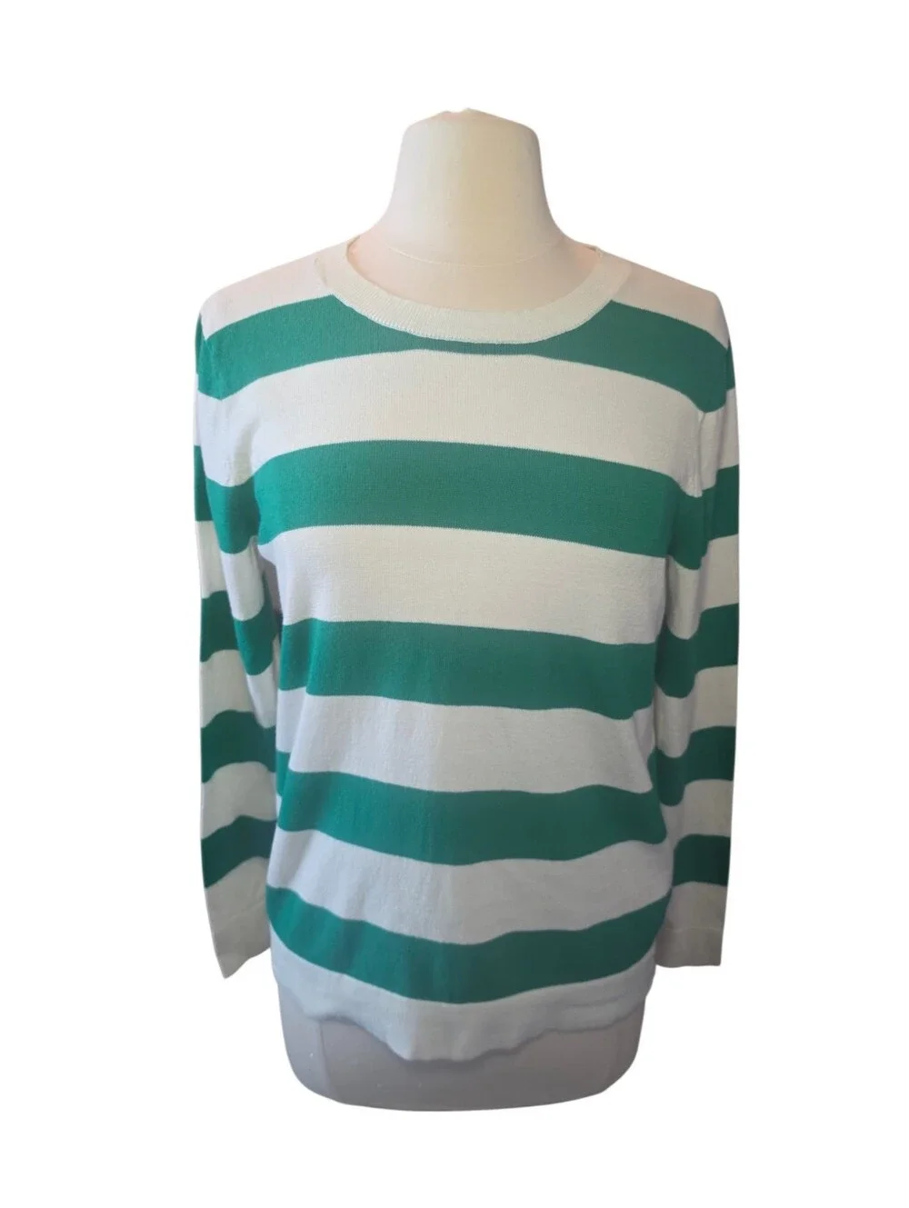 J. Crew Teddie Rugby Stripe Sweater Green White Size Large